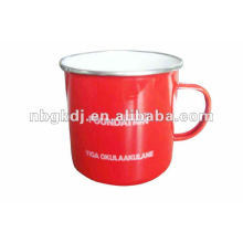 red enamel drinking mug with PP lid and SS rim